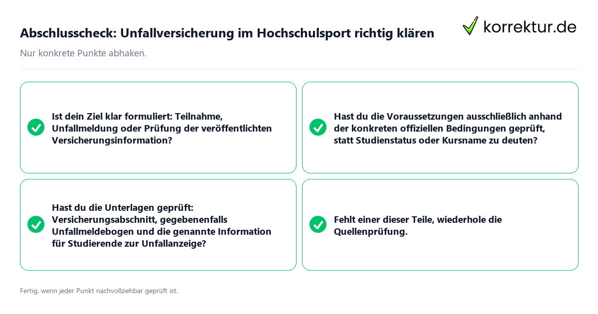 Abschlusscheck: Unfallversicherung im Hochschulsport richtig klären Konkreter Abschlusscheck zu Unfallversicherung im Hochschulsport richtig klären