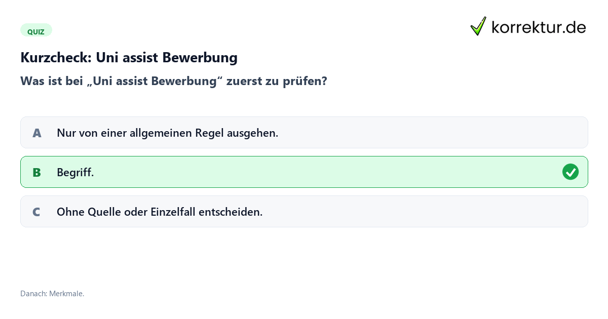 Uni assist Bewerbung mit einem Kurzquiz zum sinnvollen nächsten Schritt