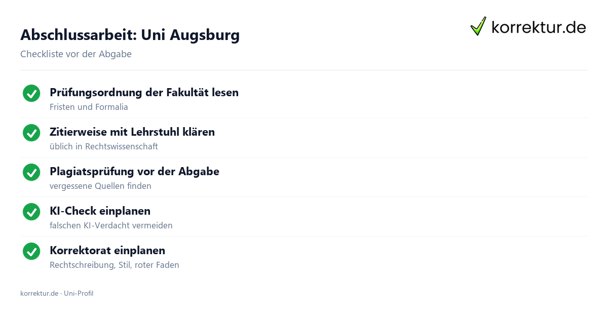 Thesis an der Uni Augsburg – Checkliste zum Abschluss Abschlussarbeit an der Uni Augsburg: Formalia, Zitierweise und Plagiatsprüfung der Thesis