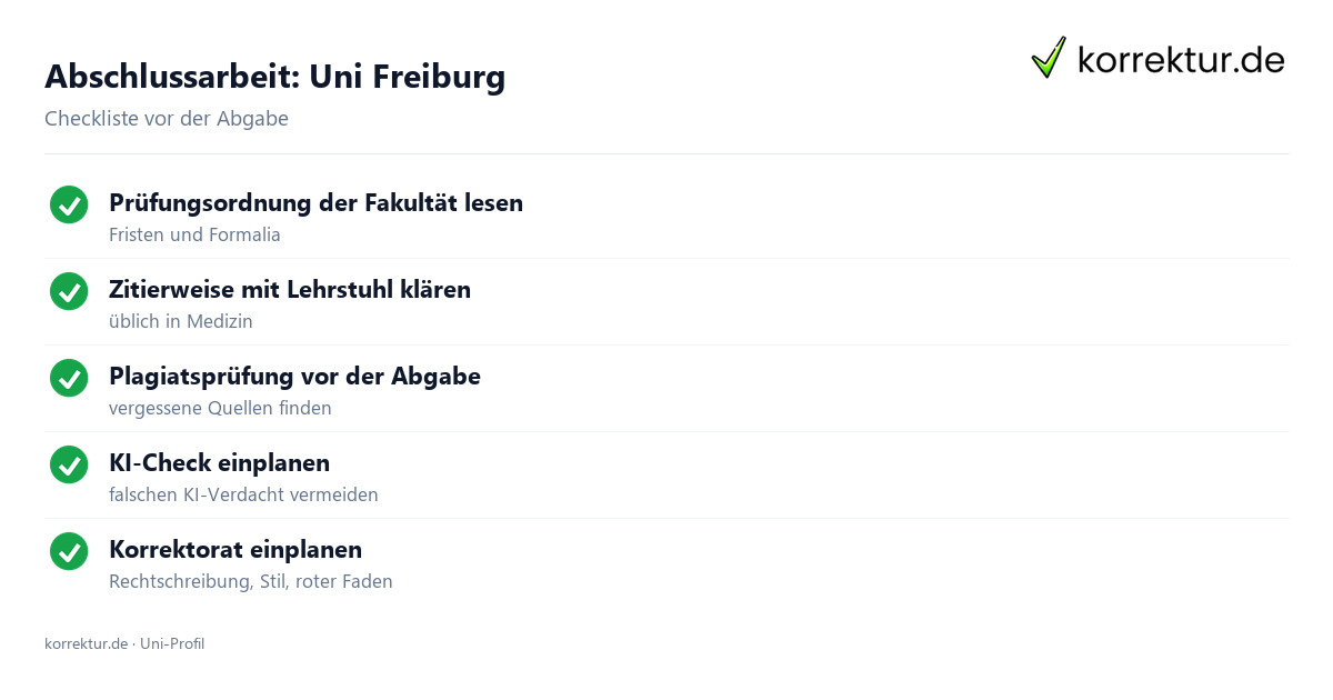 Abschlussarbeit an der Uni Freiburg – Checkliste Abschlussarbeit Uni Freiburg: Formalia, Fristen und Plagiatsprüfung vor der Abgabe
