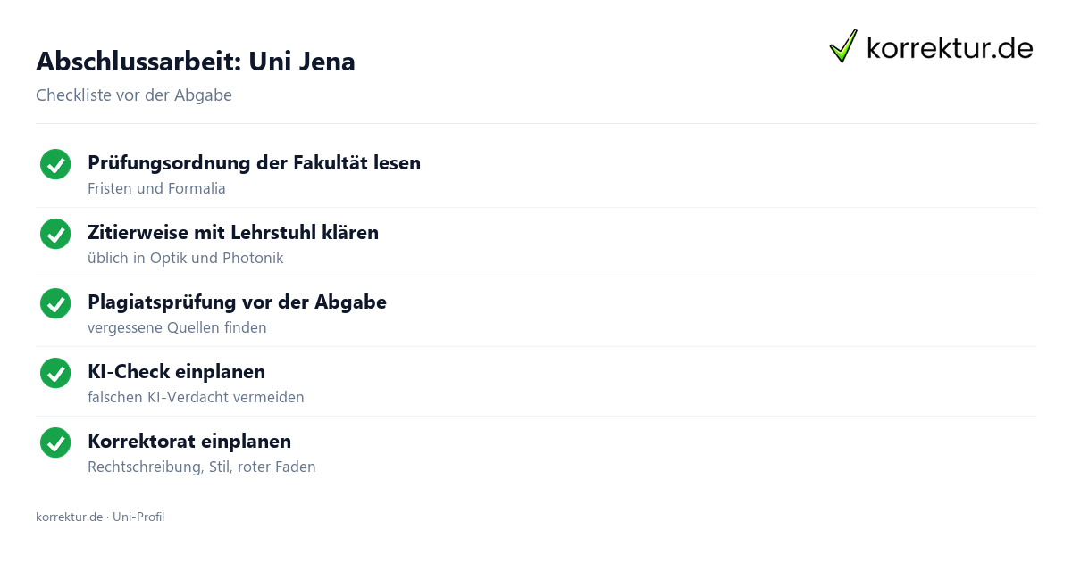 Abschlussarbeit an der Uni Jena – Checkliste zur Abgabe Abschlussarbeit Uni Jena: Formalia, Zitierweise und Plagiatsprüfung vor der Abgabe