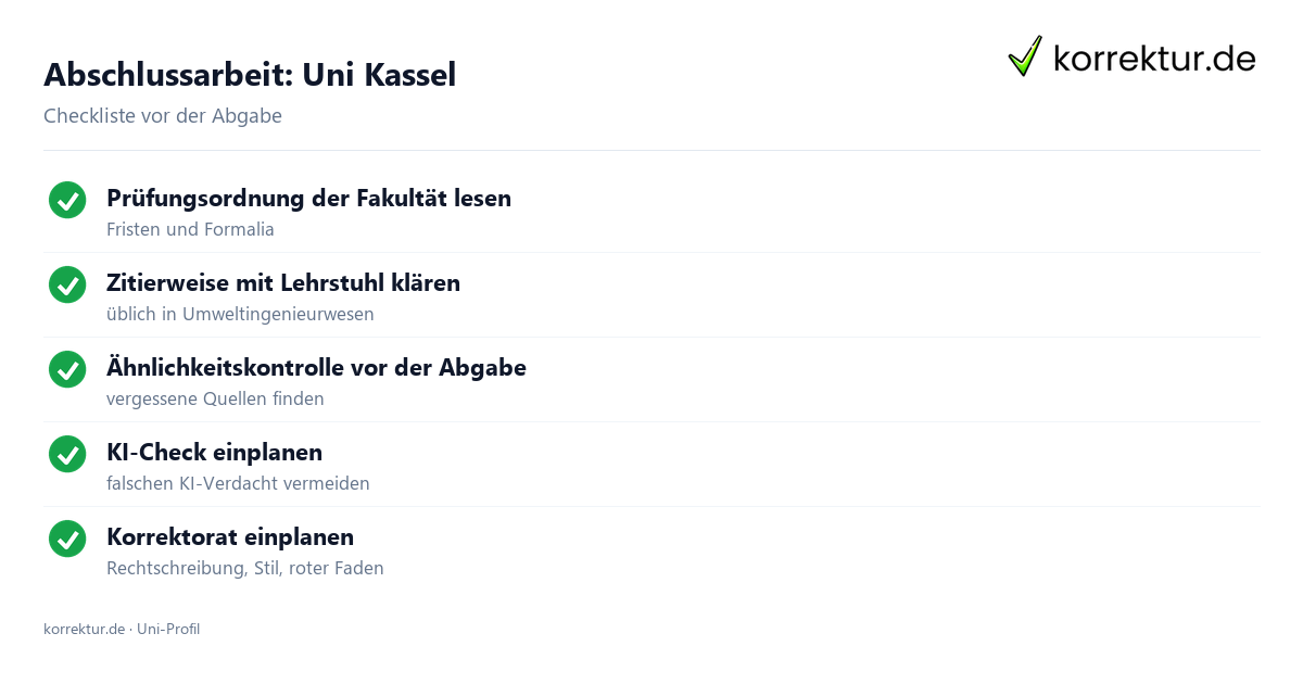 Thesis an der Uni Kassel – Checkliste vor der Abgabe Abschlussarbeit an der Uni Kassel: Checkliste zu Formalia, Zitierweise und Ähnlichkeitskontrolle