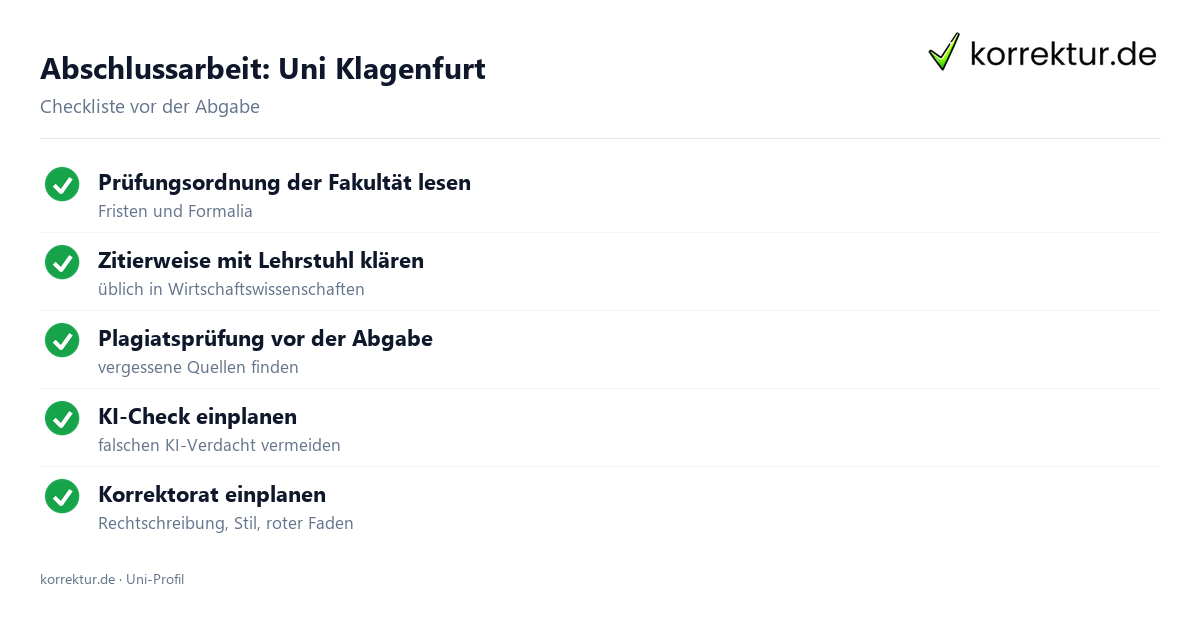 Abschlussarbeit an der Uni Klagenfurt – Checkliste zur Abgabe Abschlussarbeit Uni Klagenfurt: Formalia, Zitierweise und Plagiatsprüfung vor der Abgabe