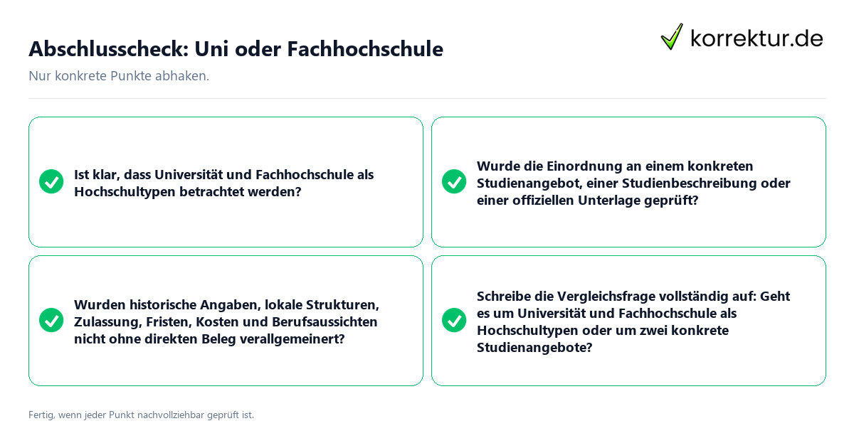 Konkreter Abschlusscheck zu Uni oder Fachhochschule
