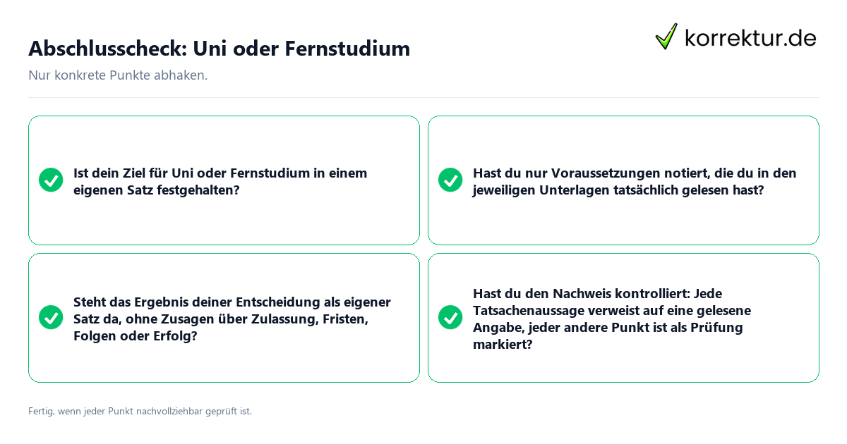 Abschlusscheck: Uni oder Fernstudium Konkreter Abschlusscheck zu Uni oder Fernstudium