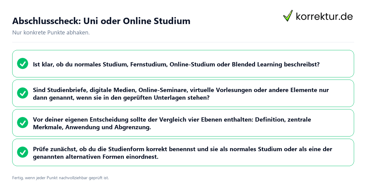 Abschlusscheck: Uni oder Online Studium Konkreter Abschlusscheck zu Uni oder Online Studium