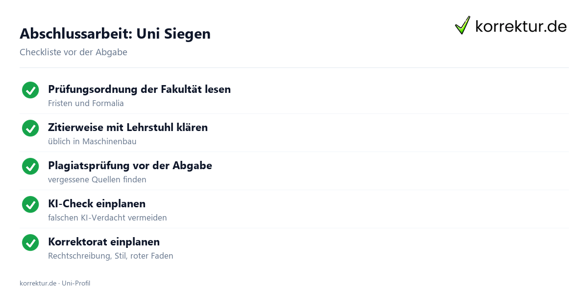 Abschlussarbeit an der Uni Siegen – Checkliste zur Abgabe Abschlussarbeit Uni Siegen: Formalia, Zitierweise und Plagiatsprüfung vor der Abgabe