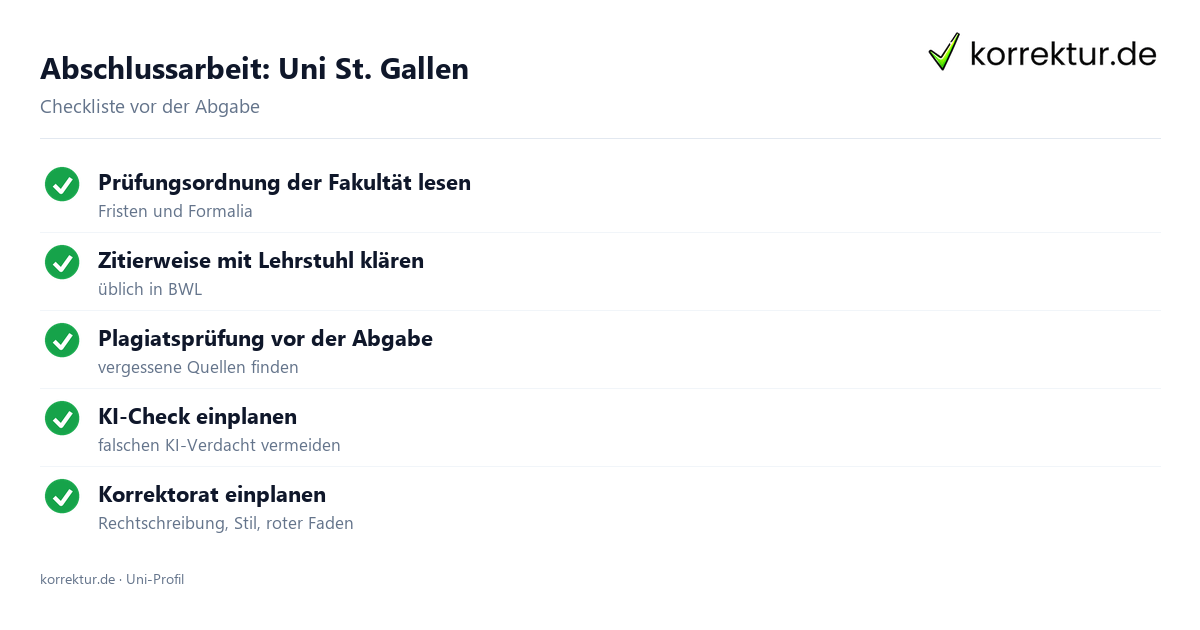 Abschlussarbeit an der HSG – Checkliste vor der Abgabe Abschlussarbeit Uni St. Gallen: Formalia, Zitierweise und Plagiatsprüfung an der HSG
