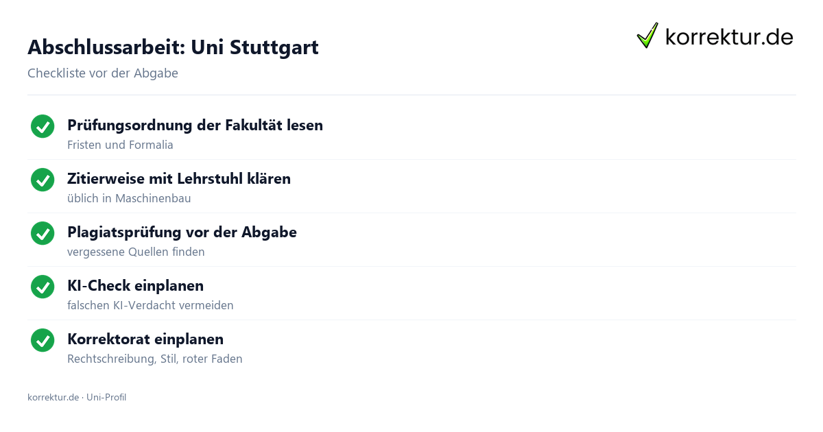 Abschlussarbeit an der Uni Stuttgart – Checkliste zur Abgabe Abschlussarbeit an der Uni Stuttgart: Formalia, Zitierweise und PlagAware-Prüfung