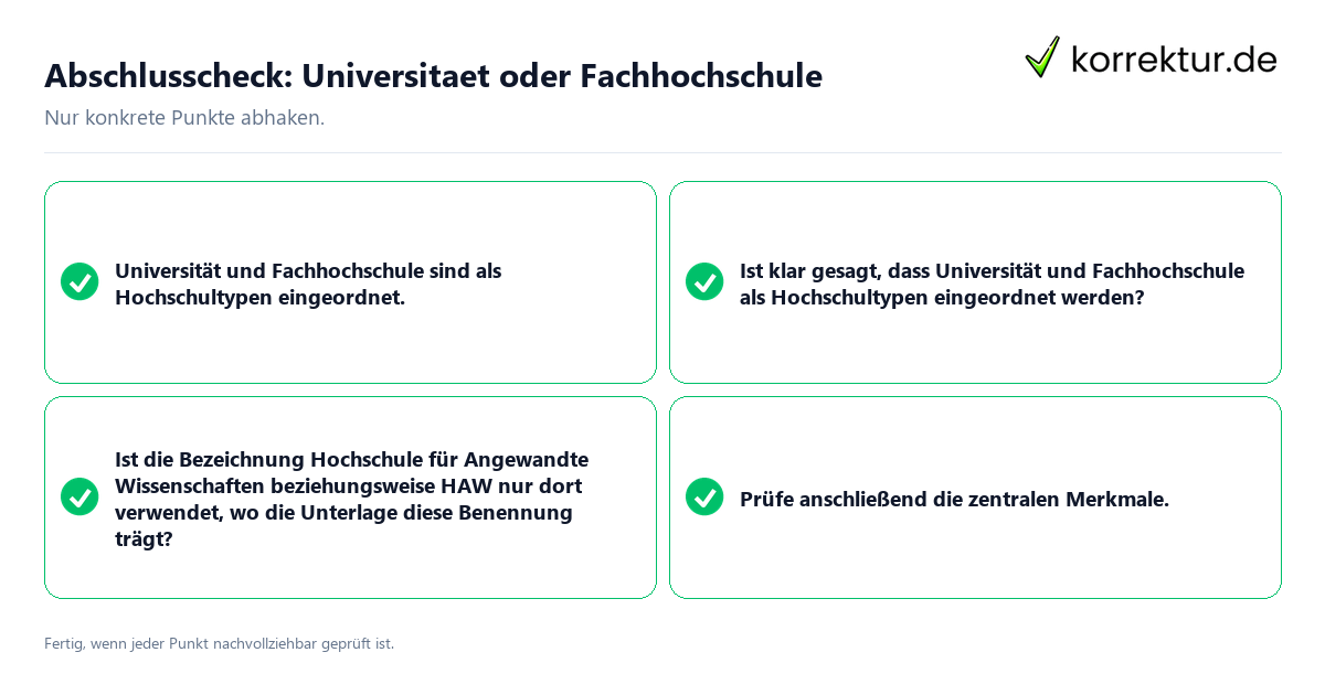 Konkreter Abschlusscheck zu Universität oder Fachhochschule