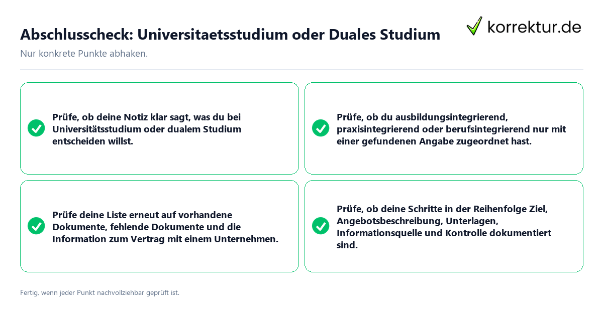 Abschlusscheck: Universitaetsstudium oder Duales Studium Konkreter Abschlusscheck zu Universitaetsstudium oder Duales Studium