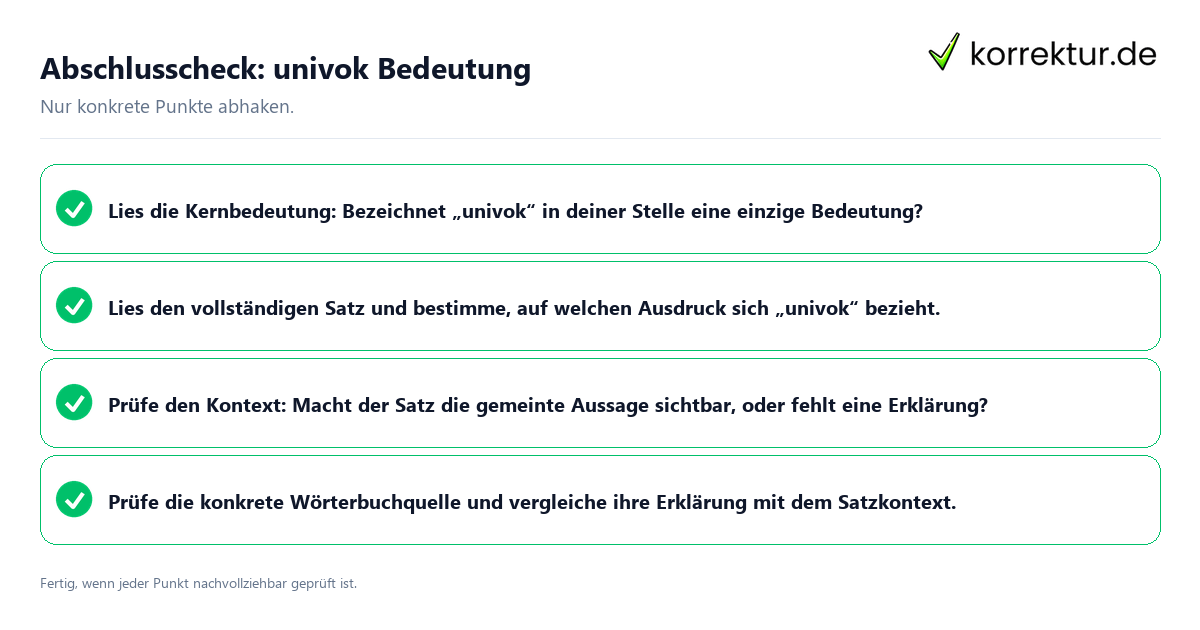 Abschlusscheck: univok Bedeutung Konkreter Abschlusscheck zu univok Bedeutung