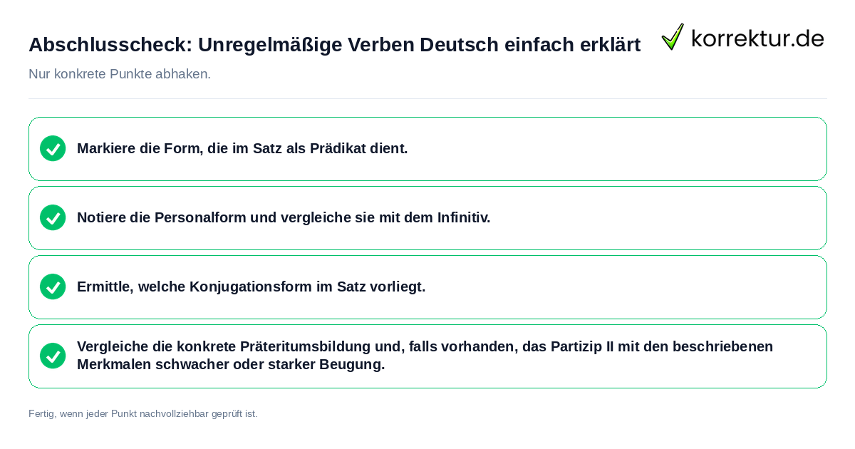 Abschlusscheck: Unregelmäßige Verben Deutsch einfach erklärt Konkreter Abschlusscheck zu Unregelmäßige Verben Deutsch einfach erklärt