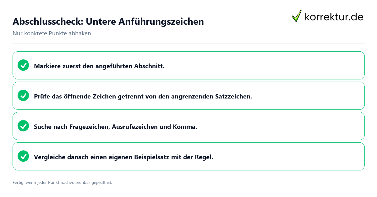 Konkreter Abschlusscheck zu Untere Anführungszeichen