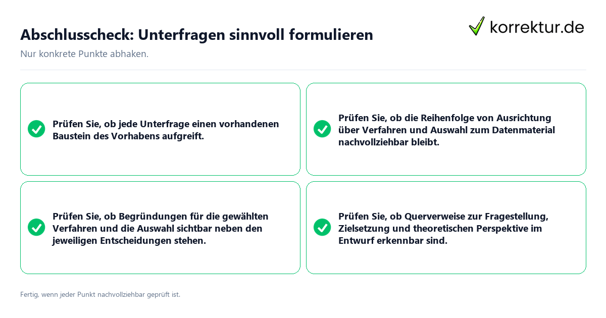 Konkreter Abschlusscheck zu Unterfragen sinnvoll formulieren
