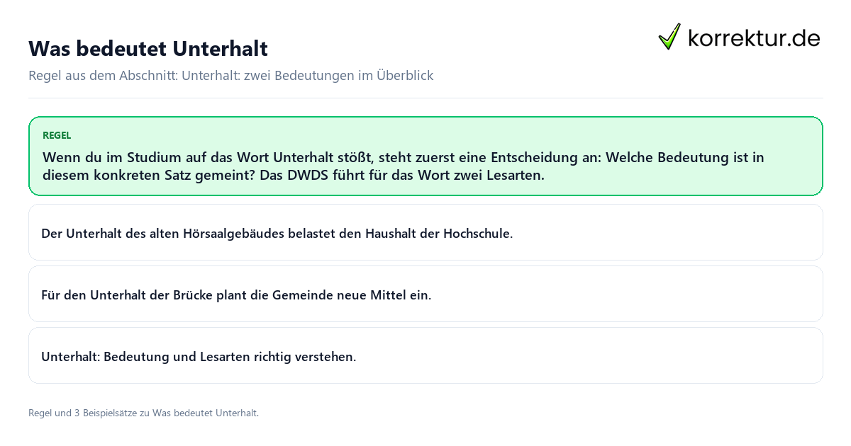 Konkrete Regel und vollständige Beispielsätze zu Was bedeutet Unterhalt