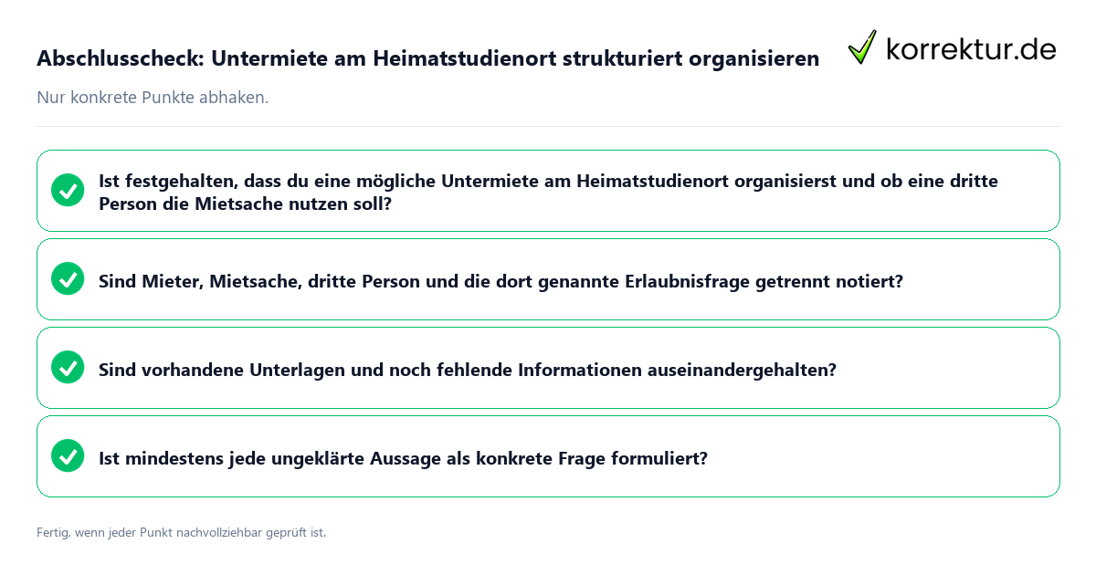 Konkreter Abschlusscheck zu Untermiete am Heimatstudienort strukturiert organisieren