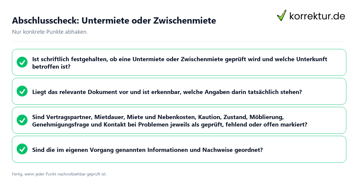 Konkreter Abschlusscheck zu Untermiete oder Zwischenmiete