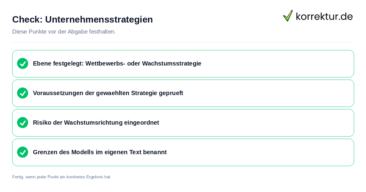 Unternehmensstrategien: Prüfliste mit vier Punkten