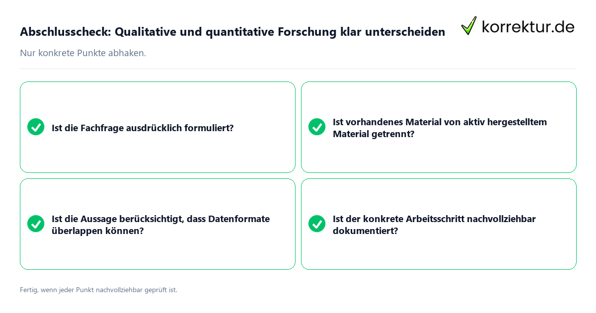 Konkreter Abschlusscheck zu Qualitative und quantitative Forschung klar unterscheiden