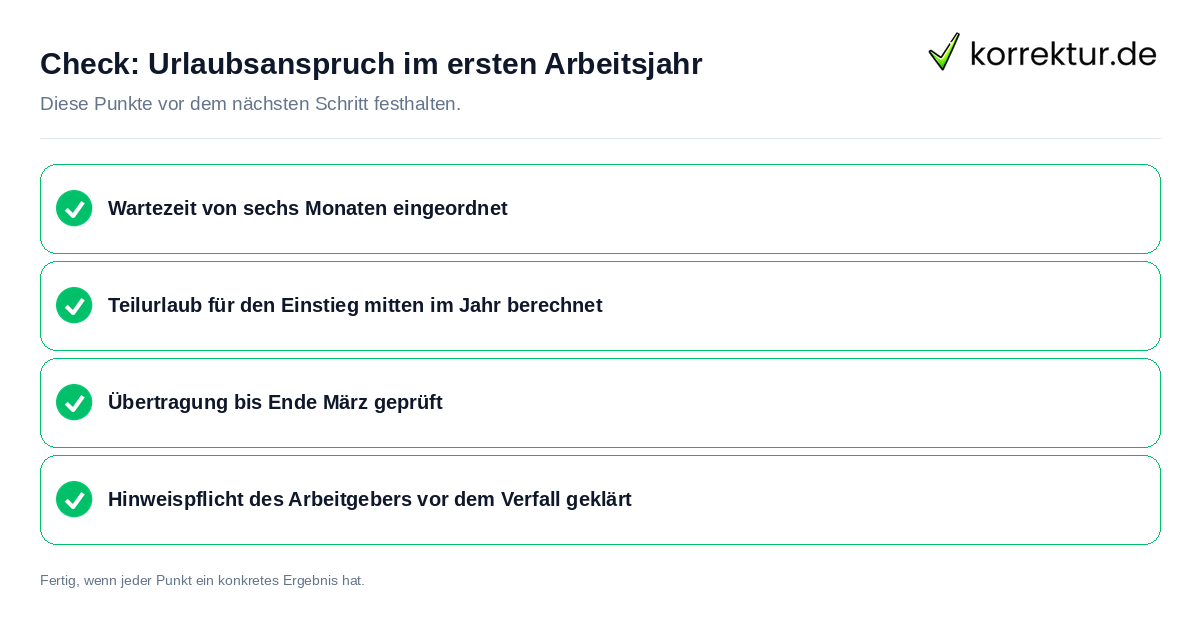 Check: Urlaubsanspruch im ersten Arbeitsjahr Urlaubsanspruch im ersten Arbeitsjahr: Prüfliste mit vier Punkten