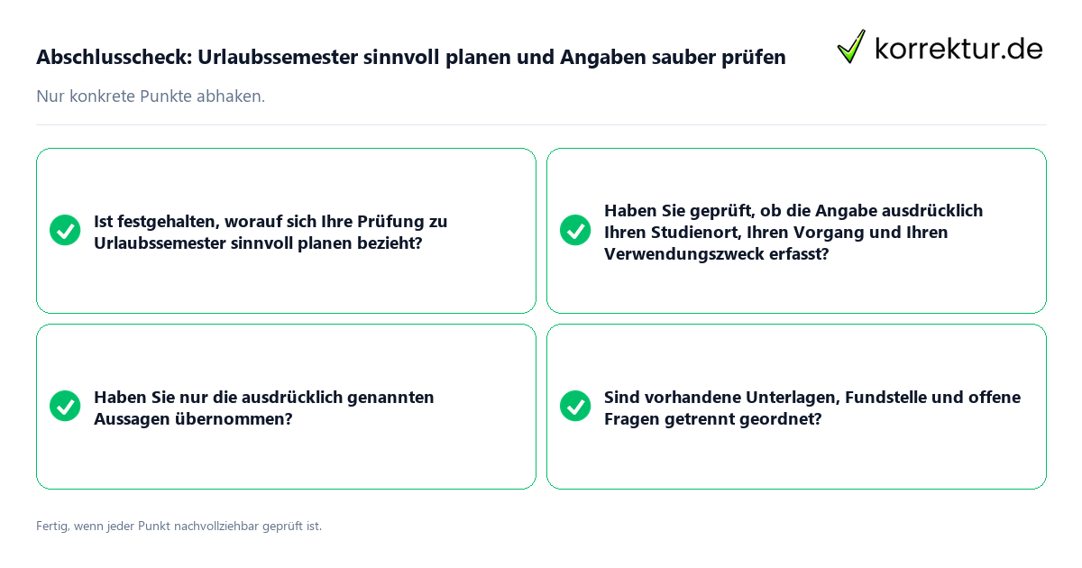 Konkreter Abschlusscheck zu Urlaubssemester sinnvoll planen und Angaben sauber prüfen