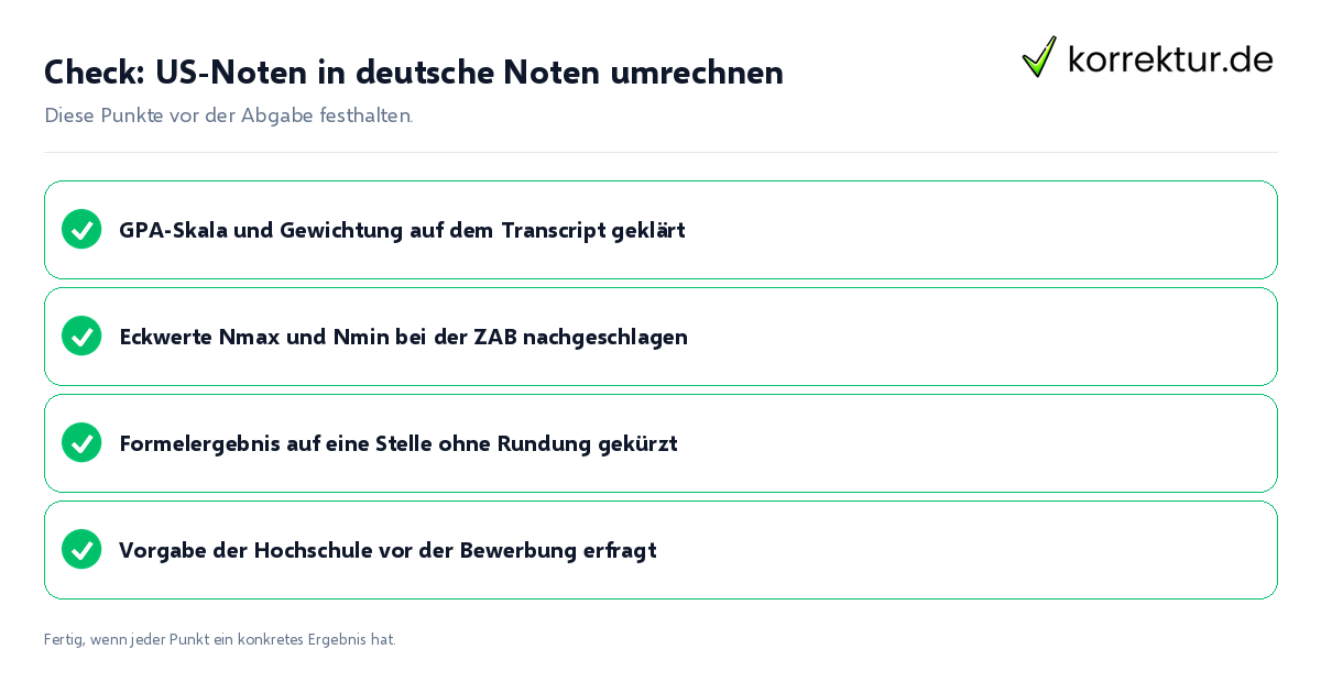 Check: US-Noten in deutsche Noten umrechnen US-Noten in deutsche Noten umrechnen: Prüfliste mit vier Punkten