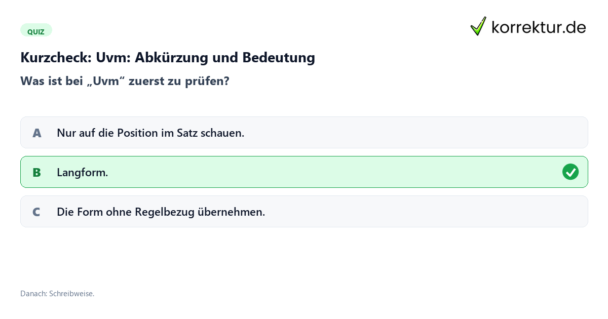 Uvm: Abkürzung und Bedeutung mit einem Kurzquiz zum sinnvollen nächsten Schritt