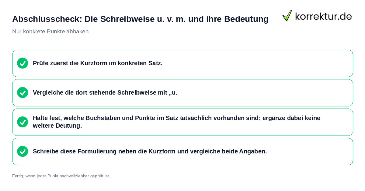 Abschlusscheck: Die Schreibweise u. v. m. und ihre Bedeutung Konkreter Abschlusscheck zu Die Schreibweise u. v. m. und ihre Bedeutung