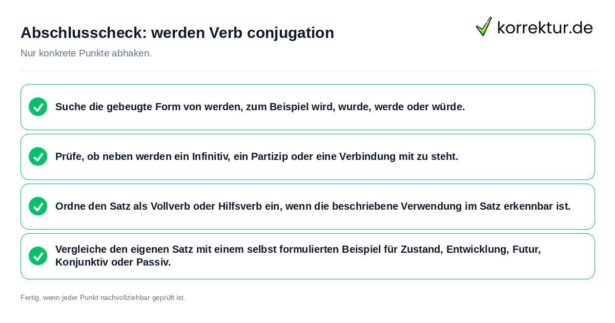 Abschlusscheck: werden Verb conjugation Konkreter Abschlusscheck zu werden Verb conjugation