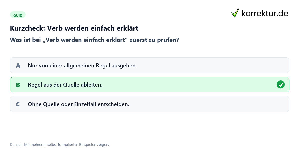Verb werden einfach erklärt mit einem Kurzquiz zum sinnvollen nächsten Schritt