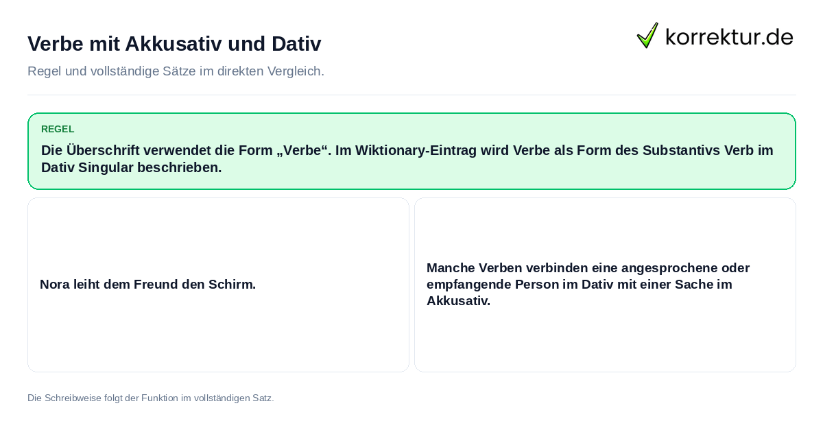 Konkrete Regel und vollständige Beispielsätze zu Verbe mit Akkusativ und Dativ
