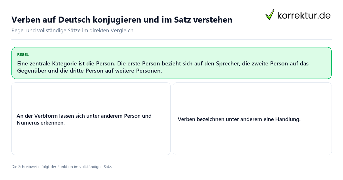 Konkrete Regel und vollständige Beispielsätze zu Verben auf Deutsch konjugieren und im Satz verstehen