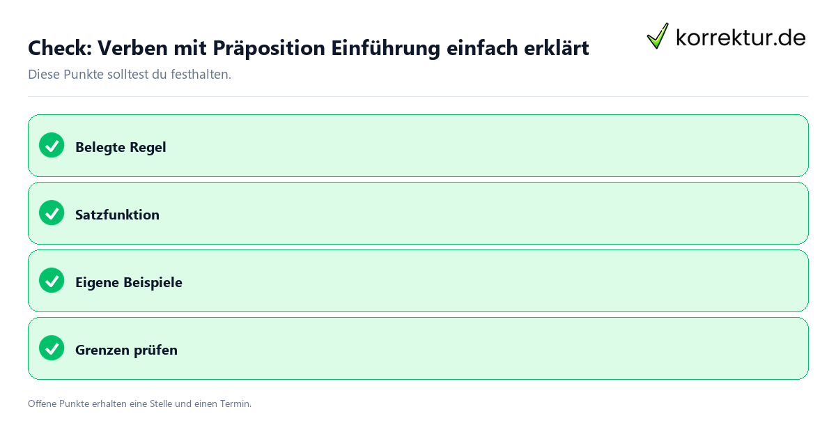 Verben mit Präposition Einführung einfach erklärt mit Checkliste für Unterlagen und nächste Schritte
