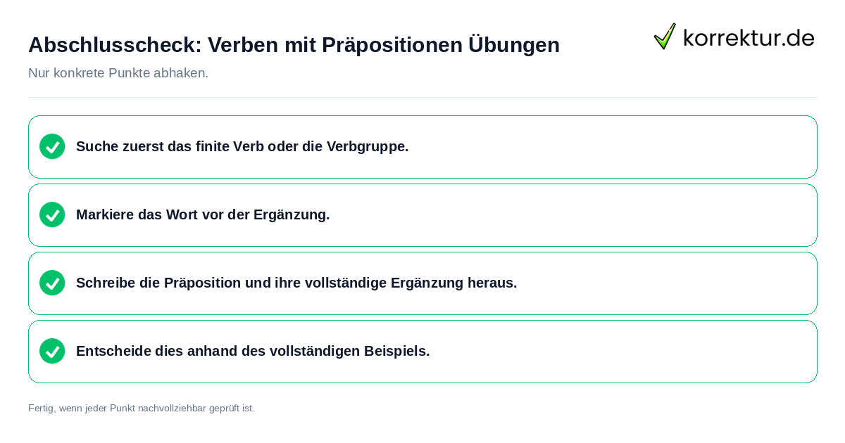 Konkreter Abschlusscheck zu Verben mit Präpositionen Übungen