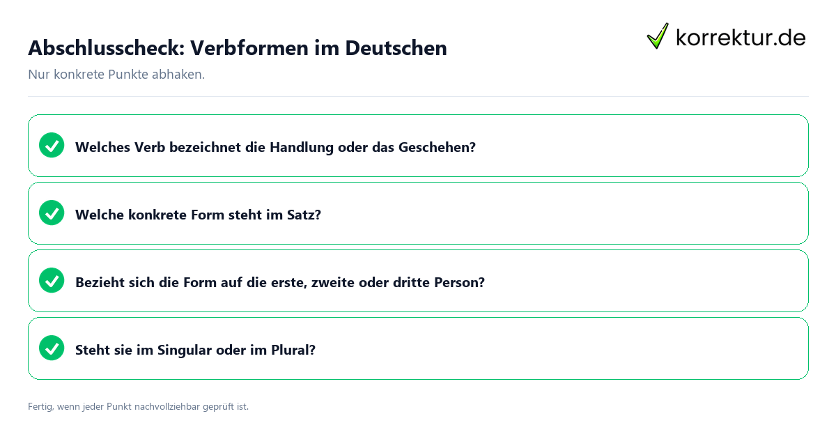 Konkreter Abschlusscheck zu Verbformen im Deutschen