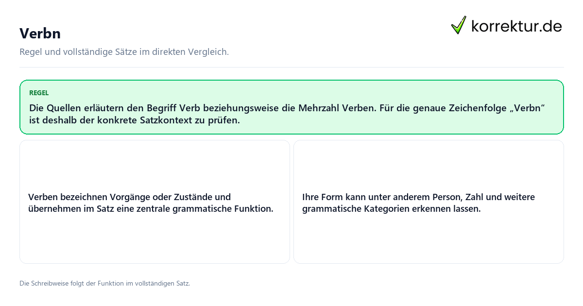 Konkrete Regel und vollständige Beispielsätze zu Verbn