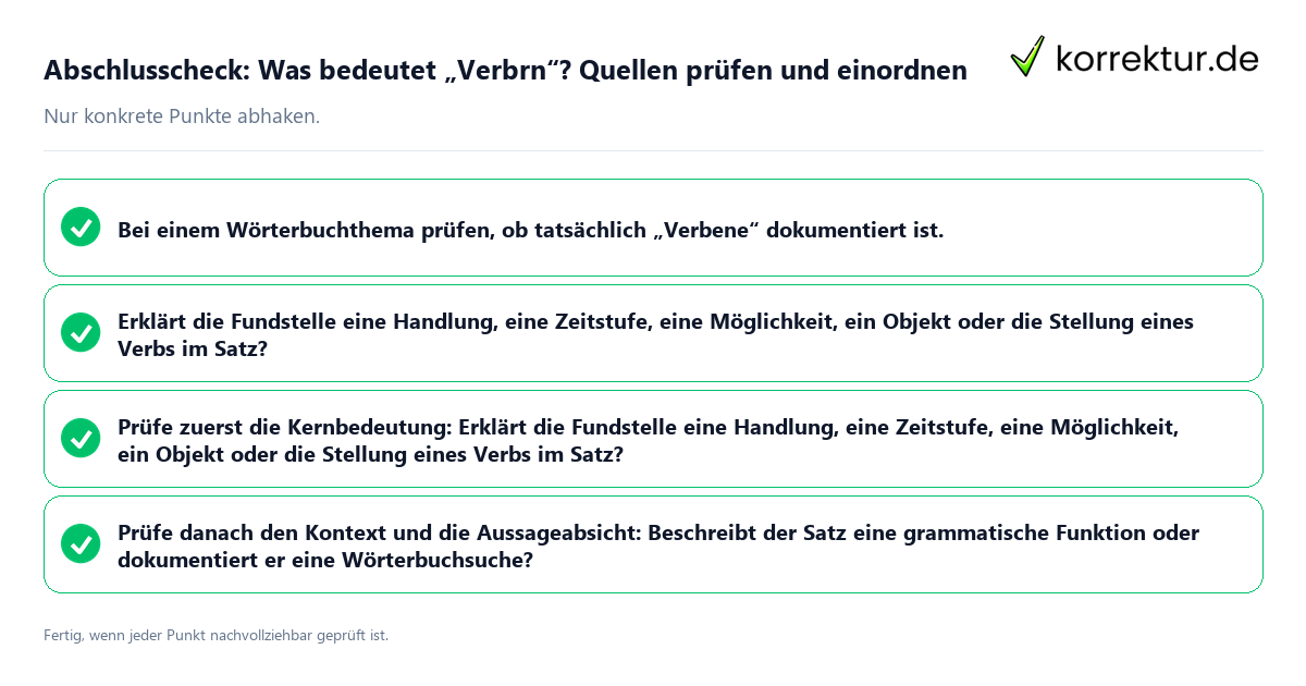 Konkreter Abschlusscheck zu Was bedeutet „Verbrn“? Quellen prüfen und einordnen
