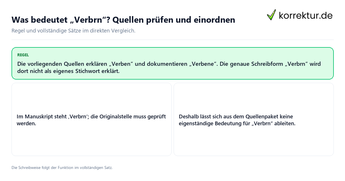 Konkrete Regel und vollständige Beispielsätze zu Was bedeutet „Verbrn“? Quellen prüfen und einordnen