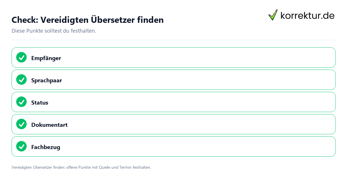 Vereidigten Übersetzer finden mit Checkliste für Unterlagen und nächste Schritte