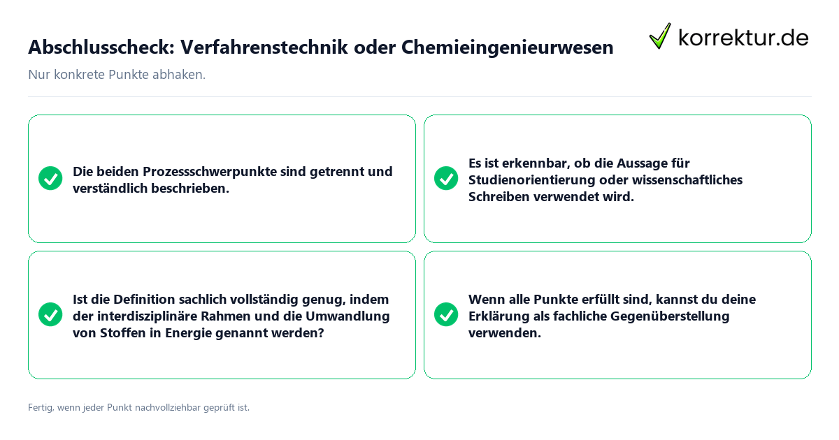 Abschlusscheck: Verfahrenstechnik oder Chemieingenieurwesen Konkreter Abschlusscheck zu Verfahrenstechnik oder Chemieingenieurwesen