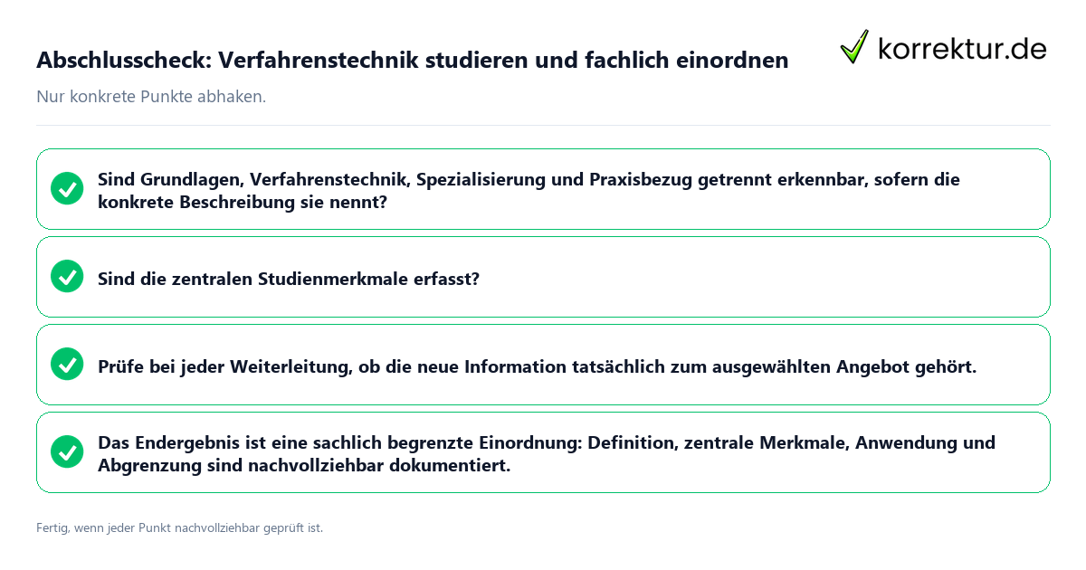 Abschlusscheck: Verfahrenstechnik studieren und fachlich einordnen Konkreter Abschlusscheck zu Verfahrenstechnik studieren und fachlich einordnen