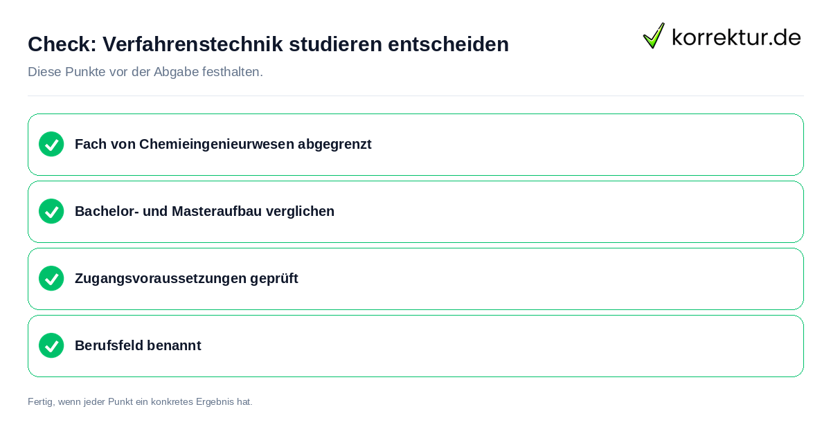 Check: Verfahrenstechnik studieren entscheiden Verfahrenstechnik studieren entscheiden: Prüfliste mit vier Punkten