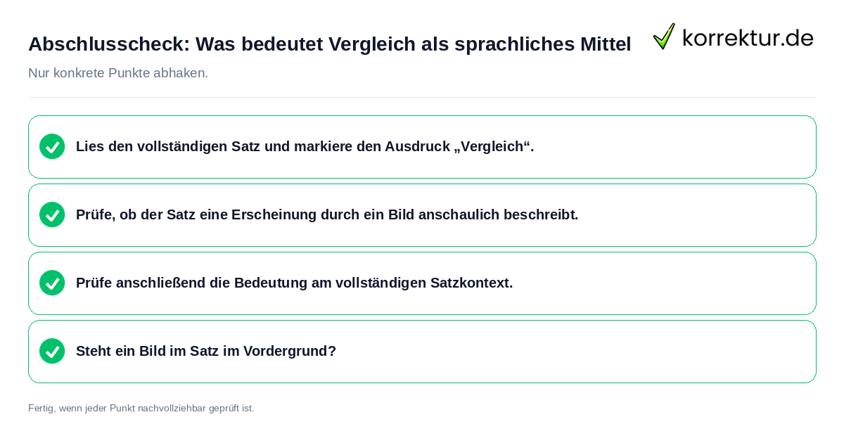 Konkreter Abschlusscheck zu Was bedeutet Vergleich als sprachliches Mittel