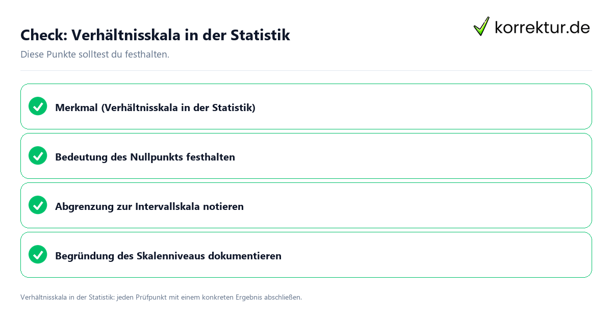 Verhältnisskala in der Statistik mit einer themenspezifischen Checkliste