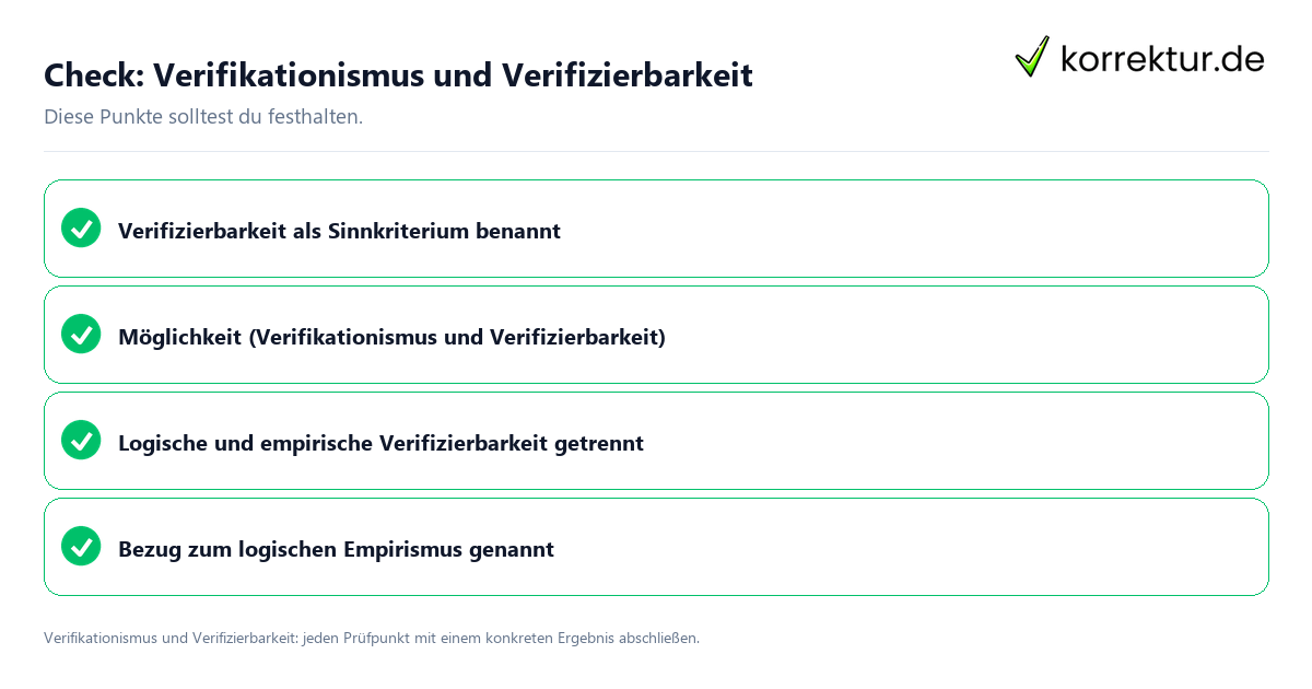 Verifikationismus und Verifizierbarkeit mit einer themenspezifischen Checkliste