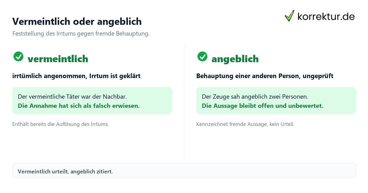 Vermeintlich Bedeutung: Vergleich vermeintlich und angeblich