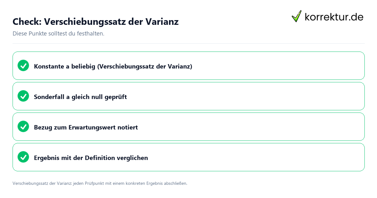 Verschiebungssatz der Varianz mit einer themenspezifischen Checkliste