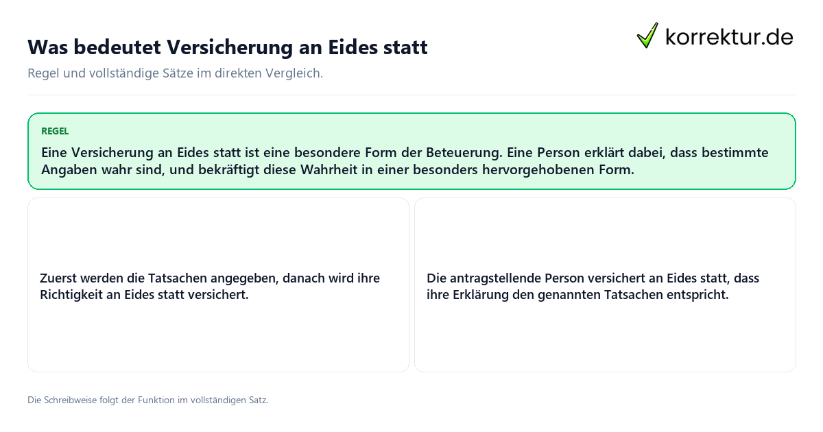 Was bedeutet Versicherung an Eides statt Konkrete Regel und vollständige Beispielsätze zu Was bedeutet Versicherung an Eides statt