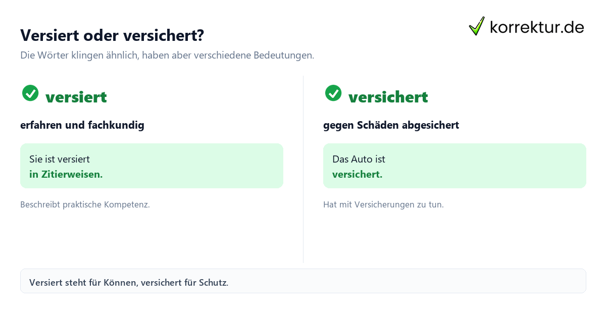 versiert Bedeutung: Abgrenzung zu versichert